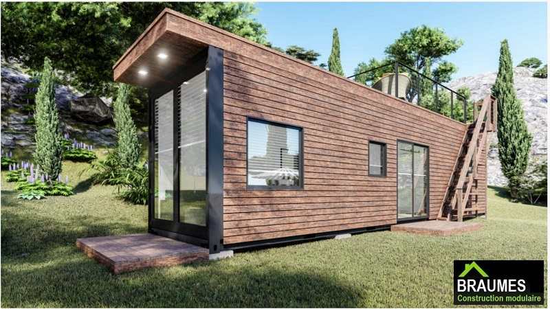 Maison container de luxe avec terrasse sur le toit