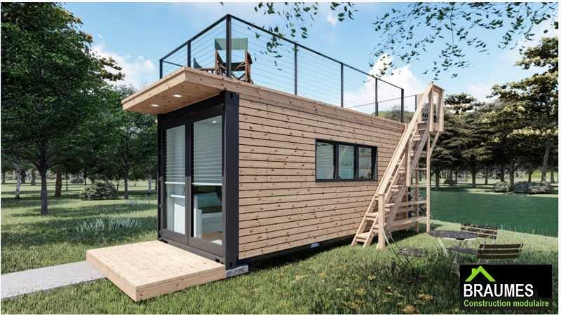 Mini-maison container avec toit terrasse